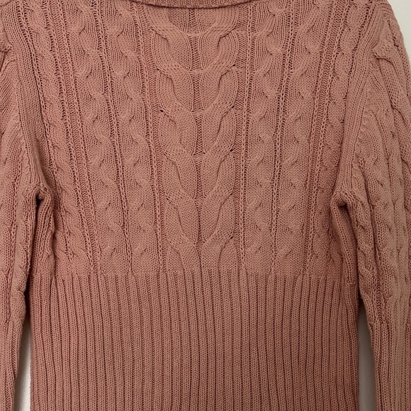 AXCESS sweater, dusty pink size medium, all cotton, turtleneck, cable knit - Picture 6 of 7